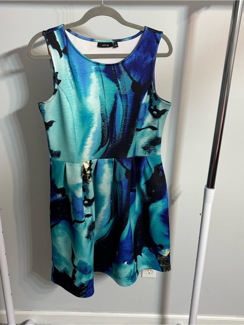 Apt. 9 Blue Watercolor Fit-and-Flare Scuba Knit Dress with Pockets - Picture 4 of 9